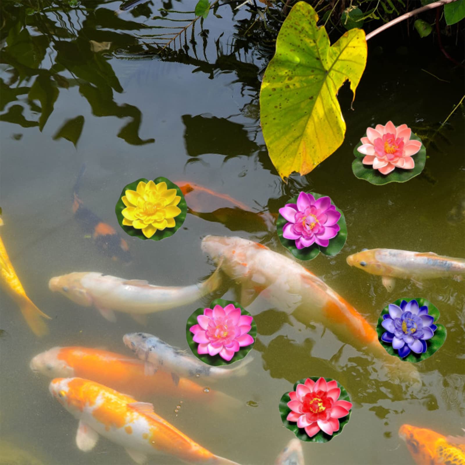 8 Fiori Galleggianti Per Laghetto - Decorazioni Per Piscine E Acquari, Multicolore - Foto 5