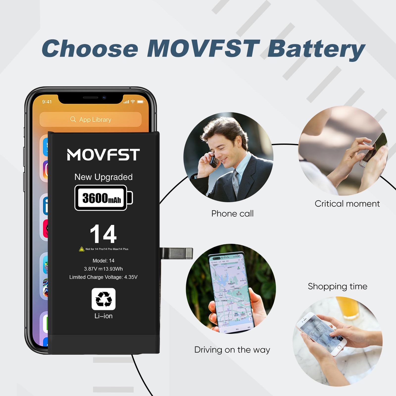 Amazon.com: MOVFST Replacement for iPhone 14 Battery,3600mAh Li