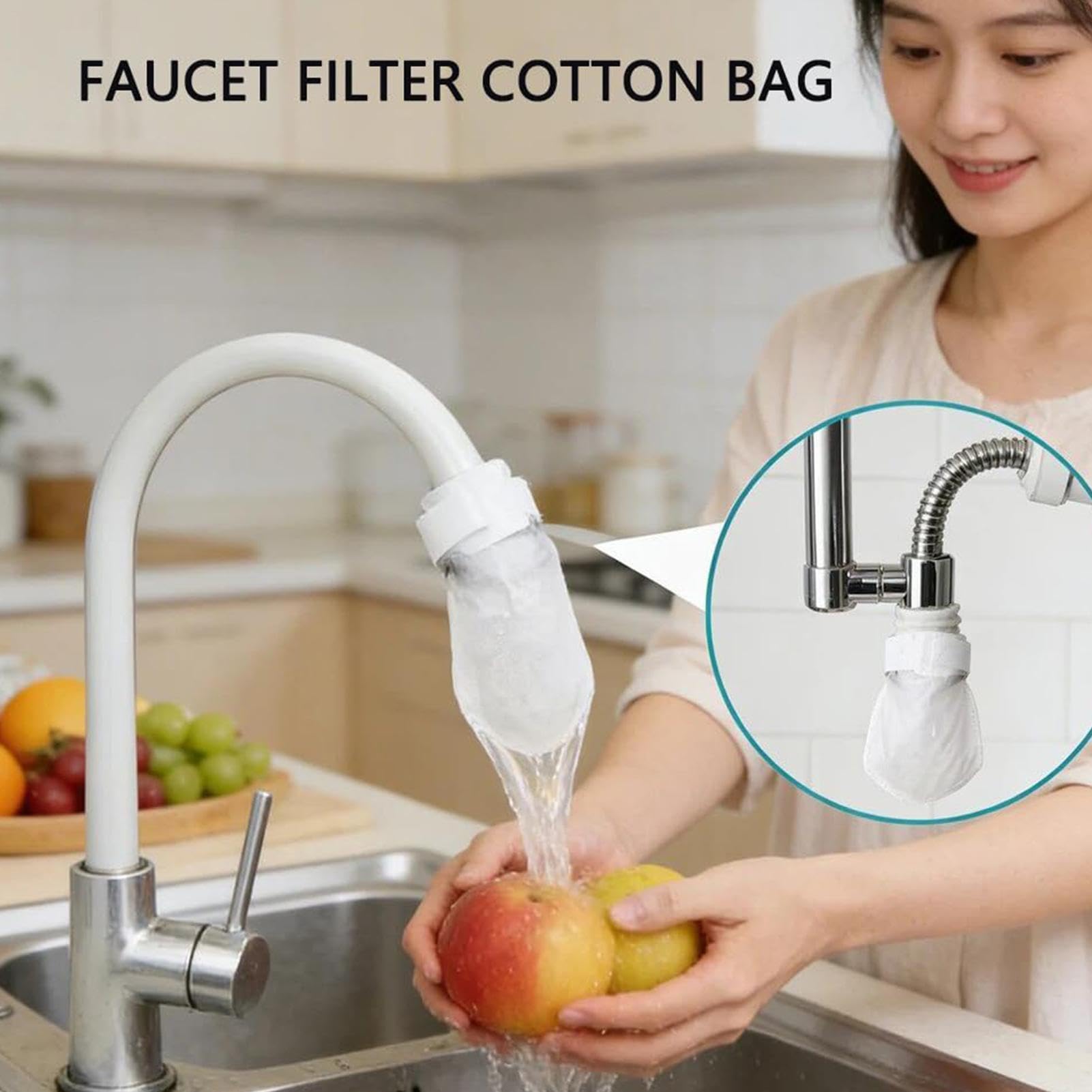 Lot de 20 sacs filtrants en coton pour robinet avec sangle anti-éclaboussures, sacs filtrants pour robinet, salle de bain, chambre, hôtel, bureau, restaurant, hôtel, cuisine