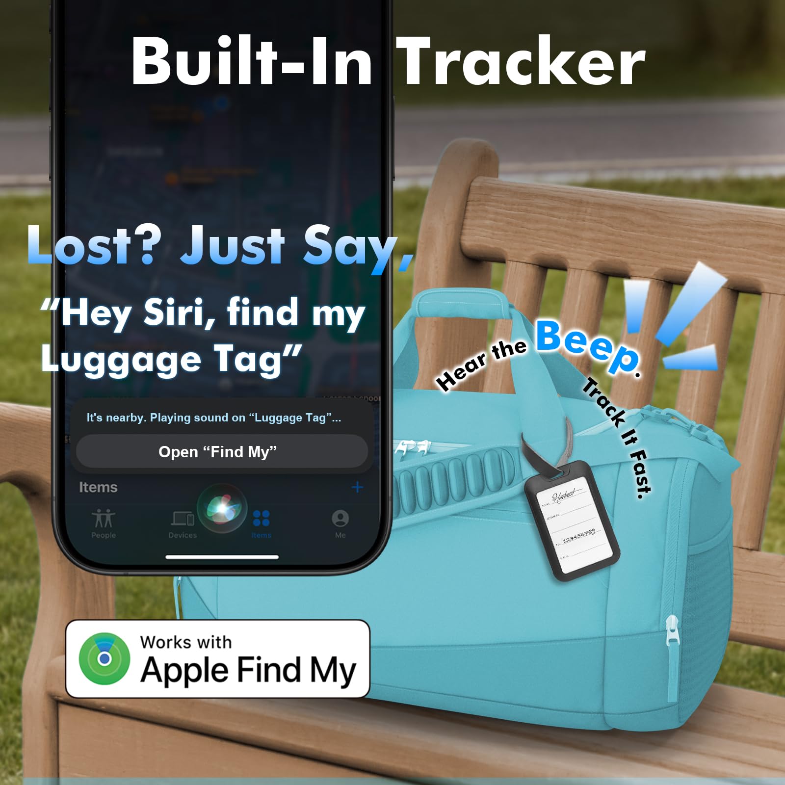 TRAVEL DEPOT Traqueur de bagages caché pour iPhone, étiquette Apple Find My Bagage, tracker de valise rechargeable sans fil et localisateur de bagages, étiquette de voyage étanche pour sacs