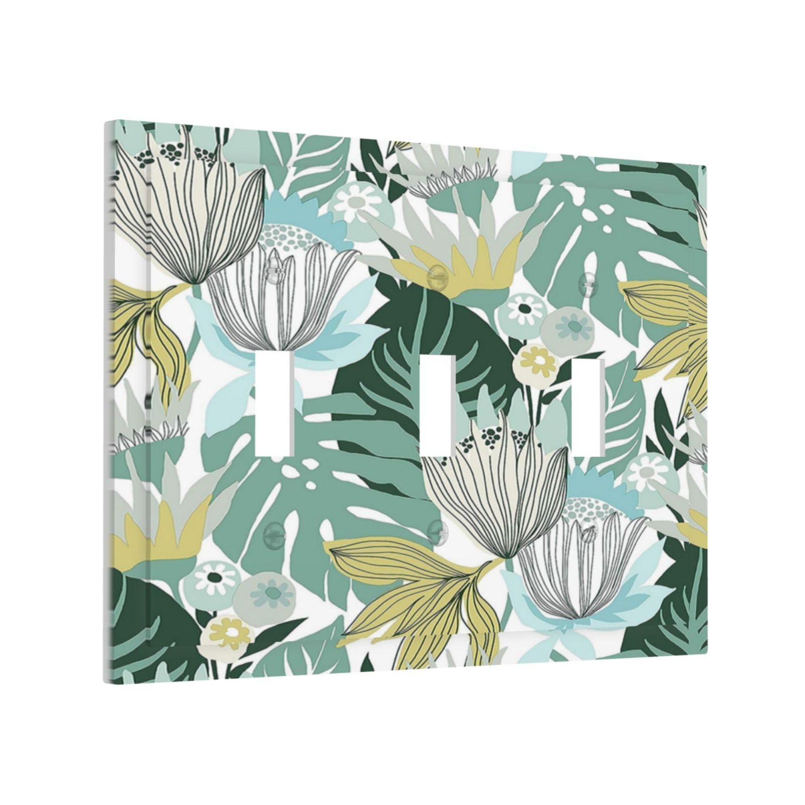 Vintage Tropical Leaves Light Switch Cover Plate - Decorative Wall Plate For Living Room, Bedroom (Triple Toggle)