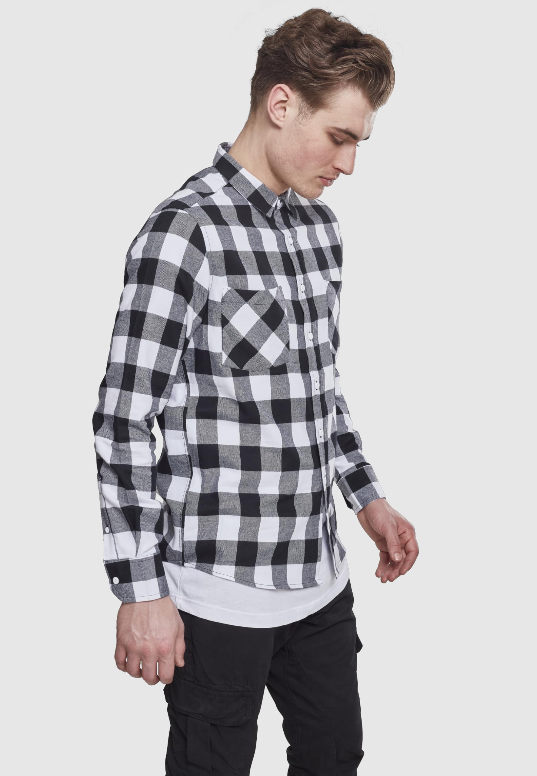 Urban Classics Checked Flanell Shirt Camisa, Multicolor (Blk/Wht), 5XL para Hombre