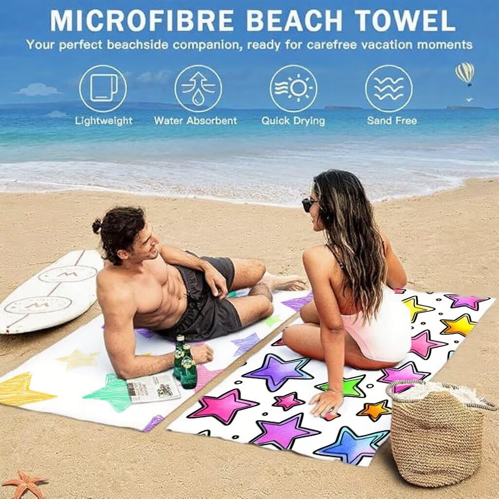 Kolorowy ręcznik plażowy dla dorosłych, ręcznik z mikrofibry 90 x 200 cm, duży, 2 szt., unikalne zatrzaskowe, chłonne, szybkoschnące, odporne na piasek, lekka konstrukcja, do pływania, jogi, podróży