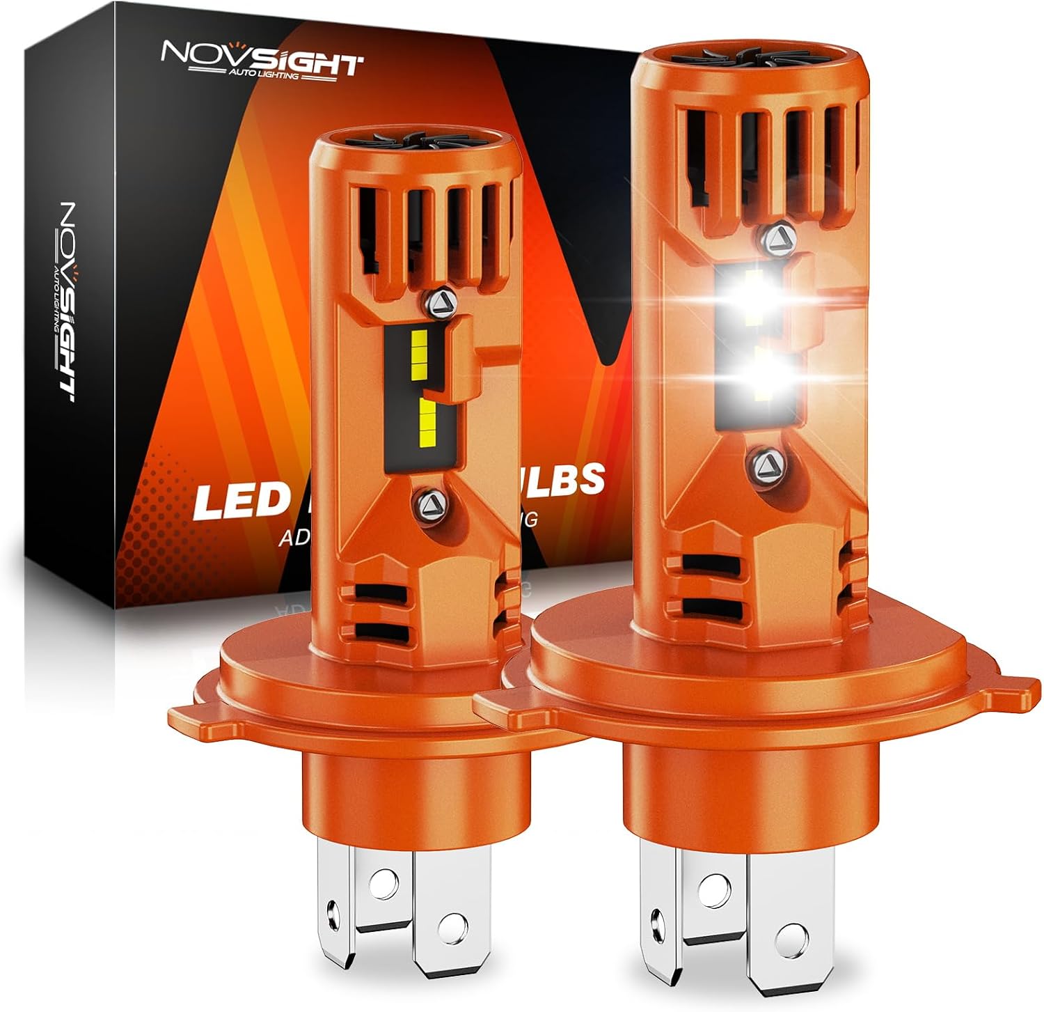 NOVSIGHT 9003/𝗛𝟰 Bulbs, 80W Super Brightness 60,000 LM 1:1 Size Easy Install, 6500K Cool White, Pack of 2
