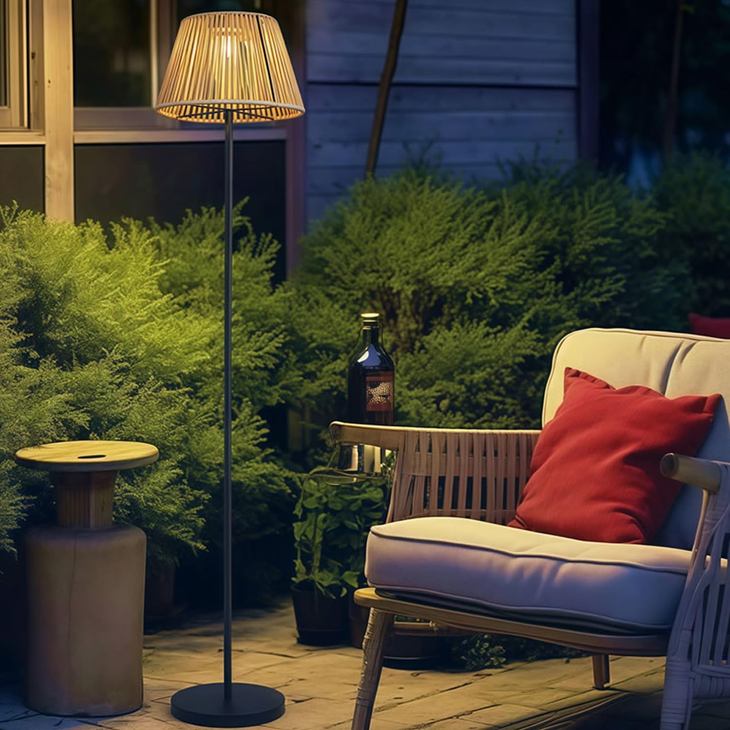 Solar Floor Lamp - Waterproof Cordless Outdoor Light for Patio, Garden & Porch - Modern Wicker Standing Lamp for Yard DΓ©cor