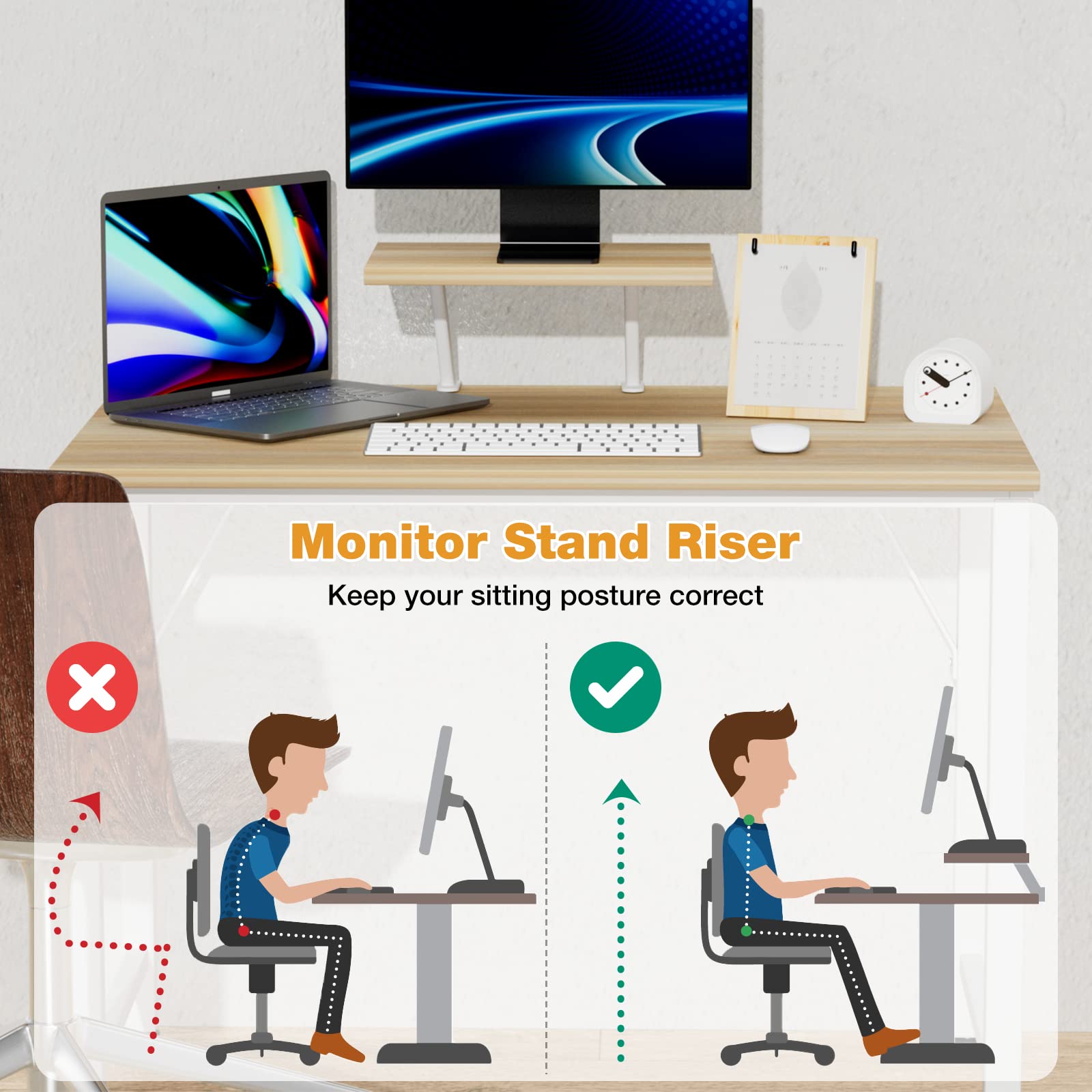 PIPIPOXER Bureau d'Ordinateur 80x40x75cm, Table de Bureau avec Support d'Écran PC Gaming Table, Bureau d'Écriture, Cadre en Métal, pour Étudier, Jouer, Travailler, Chambre, Imperméable, Bois