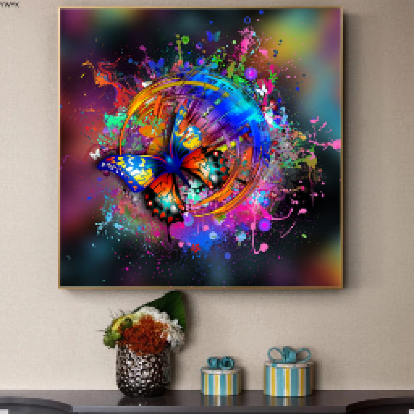 Papillon abstrait toile peinture graffiti moderne pour art mural maison - 8