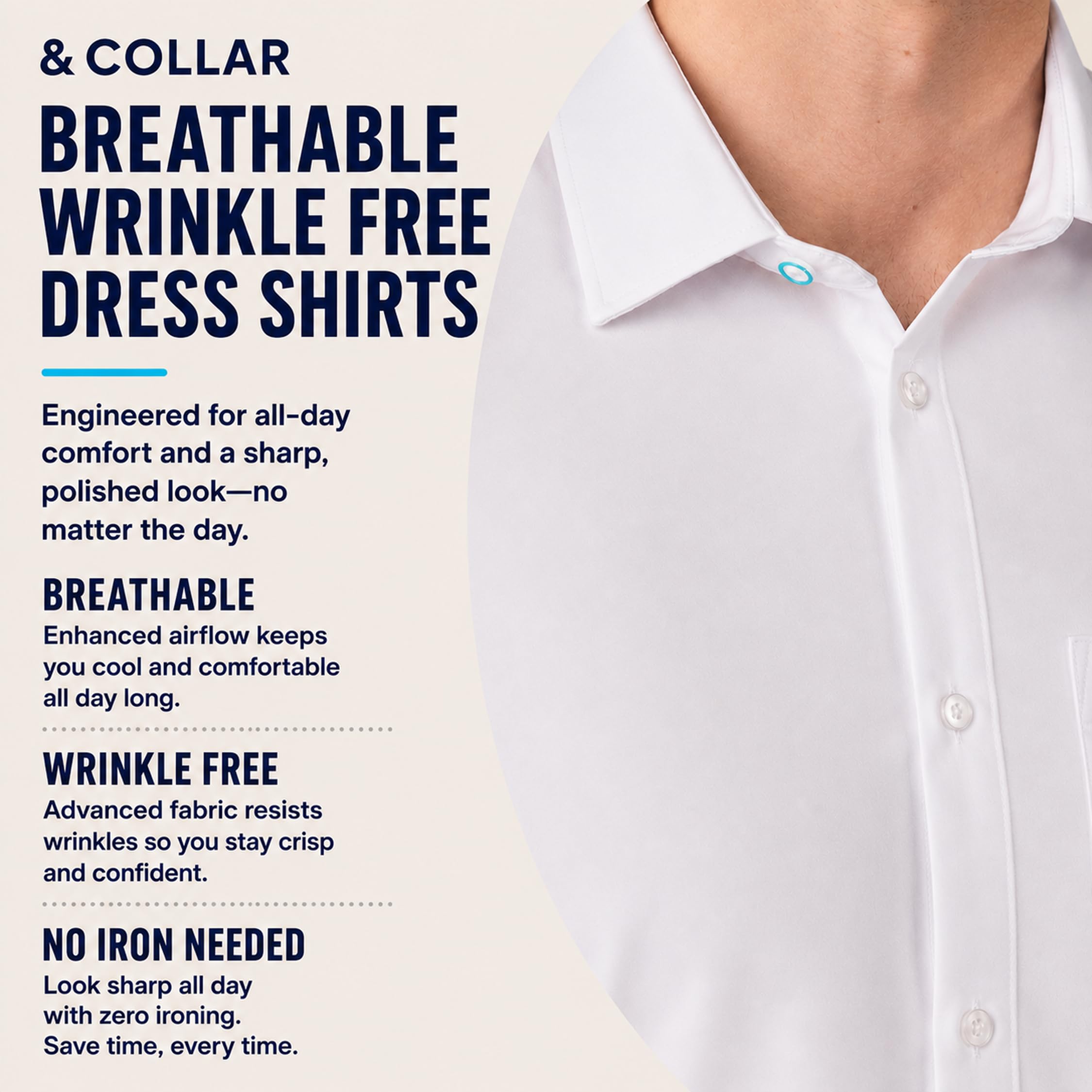&Collar Camicia da Uomo Slim Fit a Maniche Lunghe Performance, Bianco, L