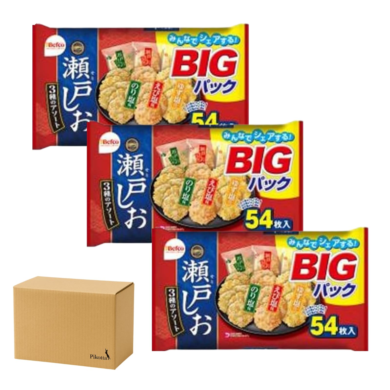 Amazon.co.jp: Pikotta 瀬戸の汐揚 BIGパック 3種アソート 54枚入 3袋
