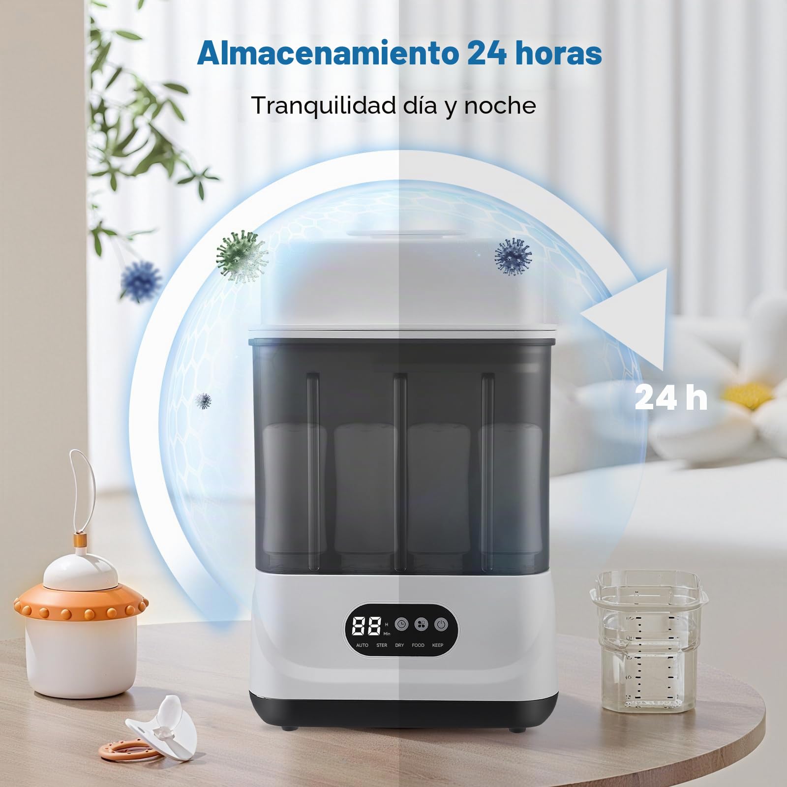 Esterilizador eléctrico para Hasta 9 Biberones,Esterilizador de Biberones con Secado,Gran Capacidad para Biberones, Chupetes y Tetinas, Ultra rápido, Temporizador,Esteriliza y Seca