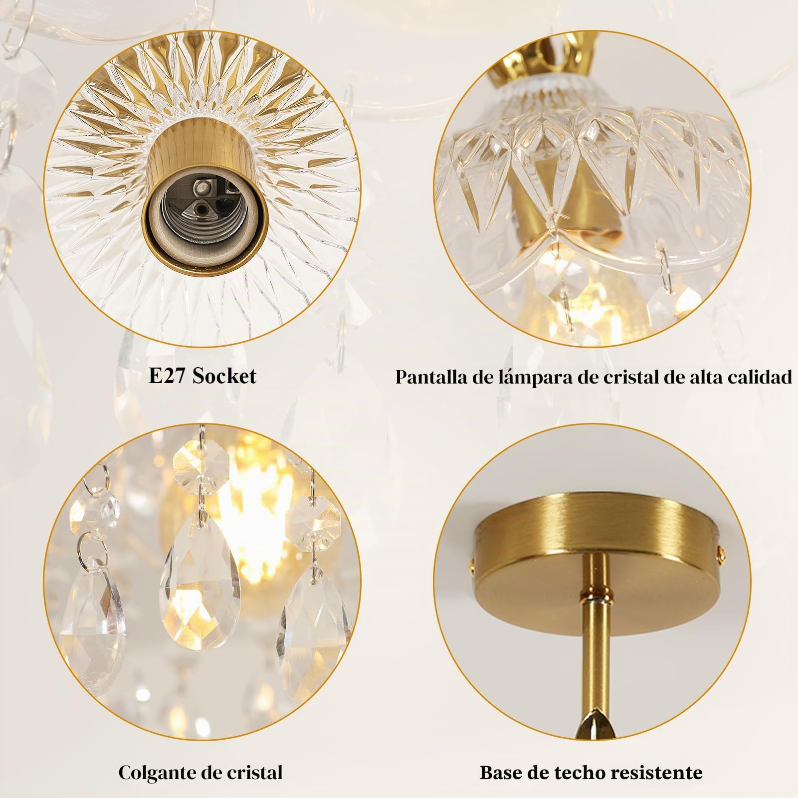 Comely Mini Lámpara de Techo de Cristal, Lámpara Colgante Dorada E27 | Moderna Elegante Luz de Techo de Cristal para Dormitorio Comedor Escalera Entrada