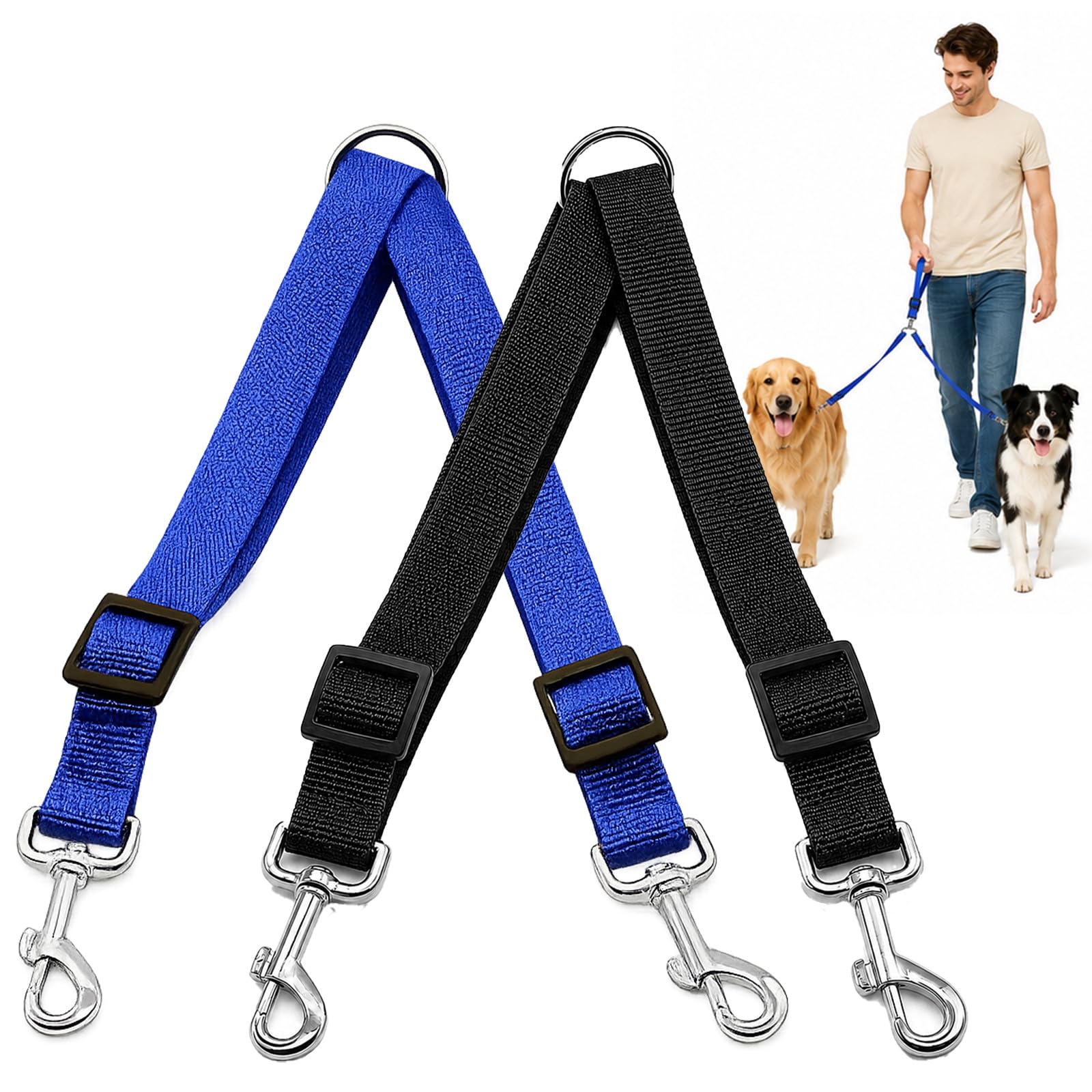 Double Dog Lead Couplers, Adjustable Dual Lead for 2 Dogs, 2-Piece Set