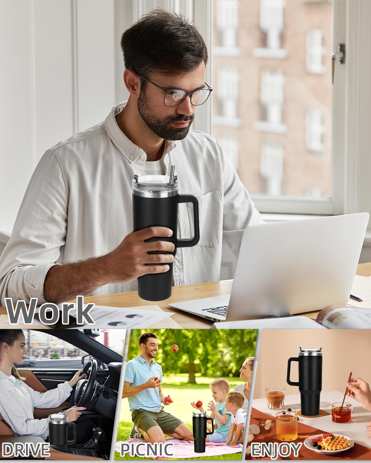 Tazza Termica Con Manico Livole Bicchiere Da 1200 Ml Con Manico, Tazza Da Viaggio Sottovuoto A Tenuta Stagna, Per Bevande Calde E Fredde, Tazza Da Caffè Isolata Con Cannuccia E Coperchio, Bottiglia