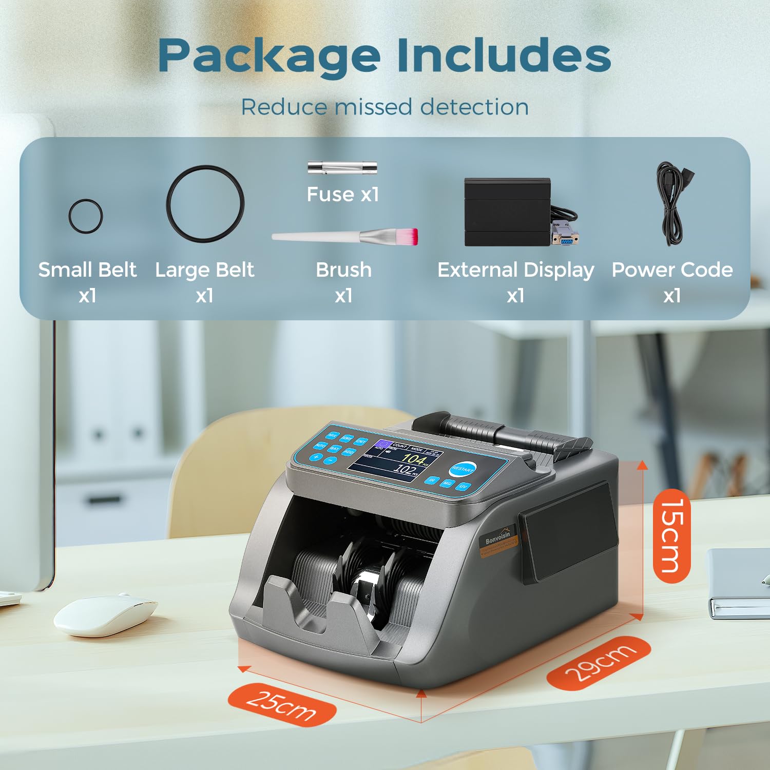 Bonvoisin Conta Banconote Professionale, Conteggio del Valore per Denominazioni Miste in EUR, Macchina Conta Soldi con Rivelazione di Falsi UV/MG/IR/MT/DD, Contabanconote 1000 Banconote/Min (EU)