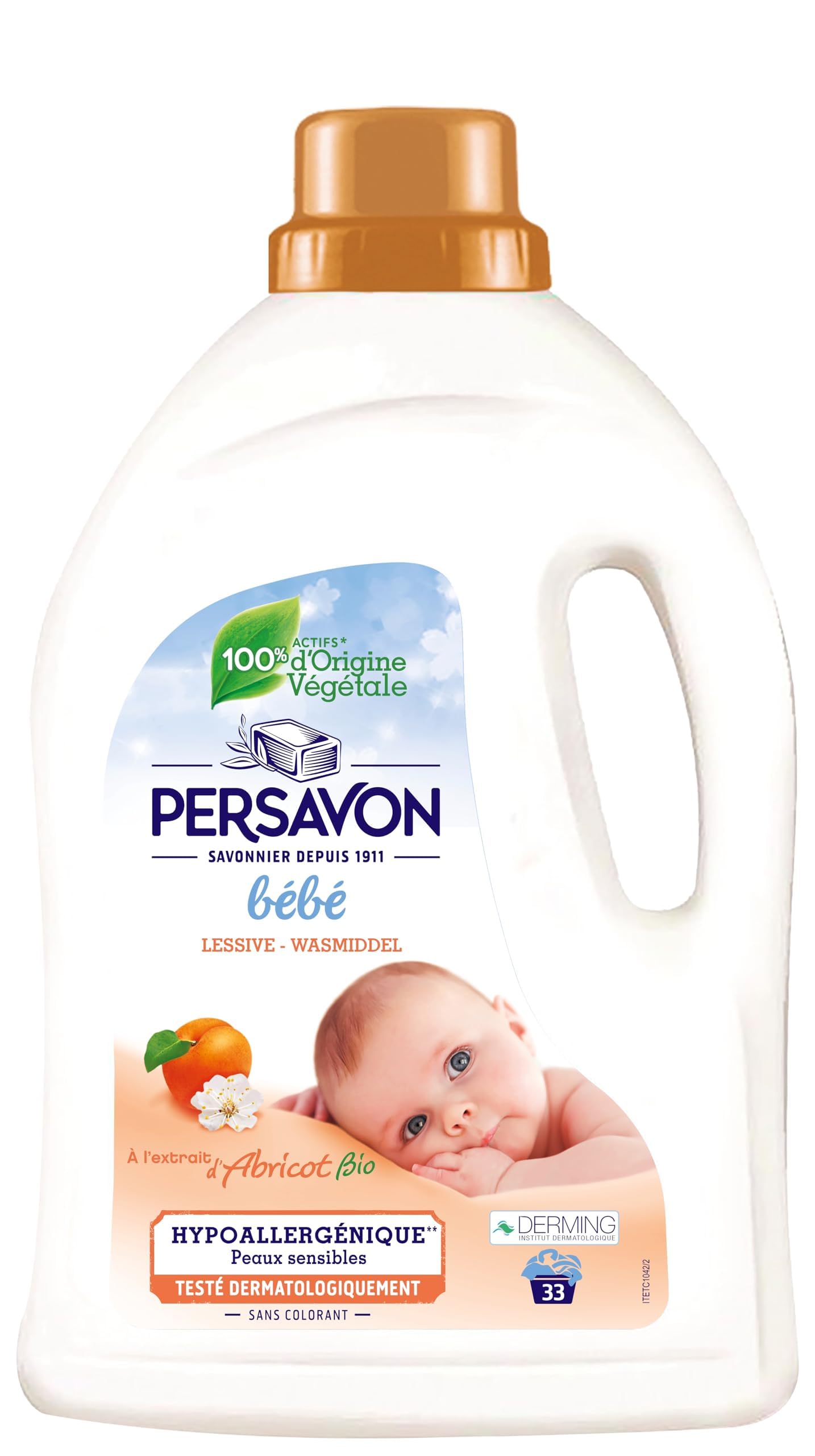 Persavon - Środek do prania dla niemowląt, z organicznym ekstraktem z moreli, hipoalergiczny, dla skóry wrażliwej, bez barwników, 33 prania - 1500 ml