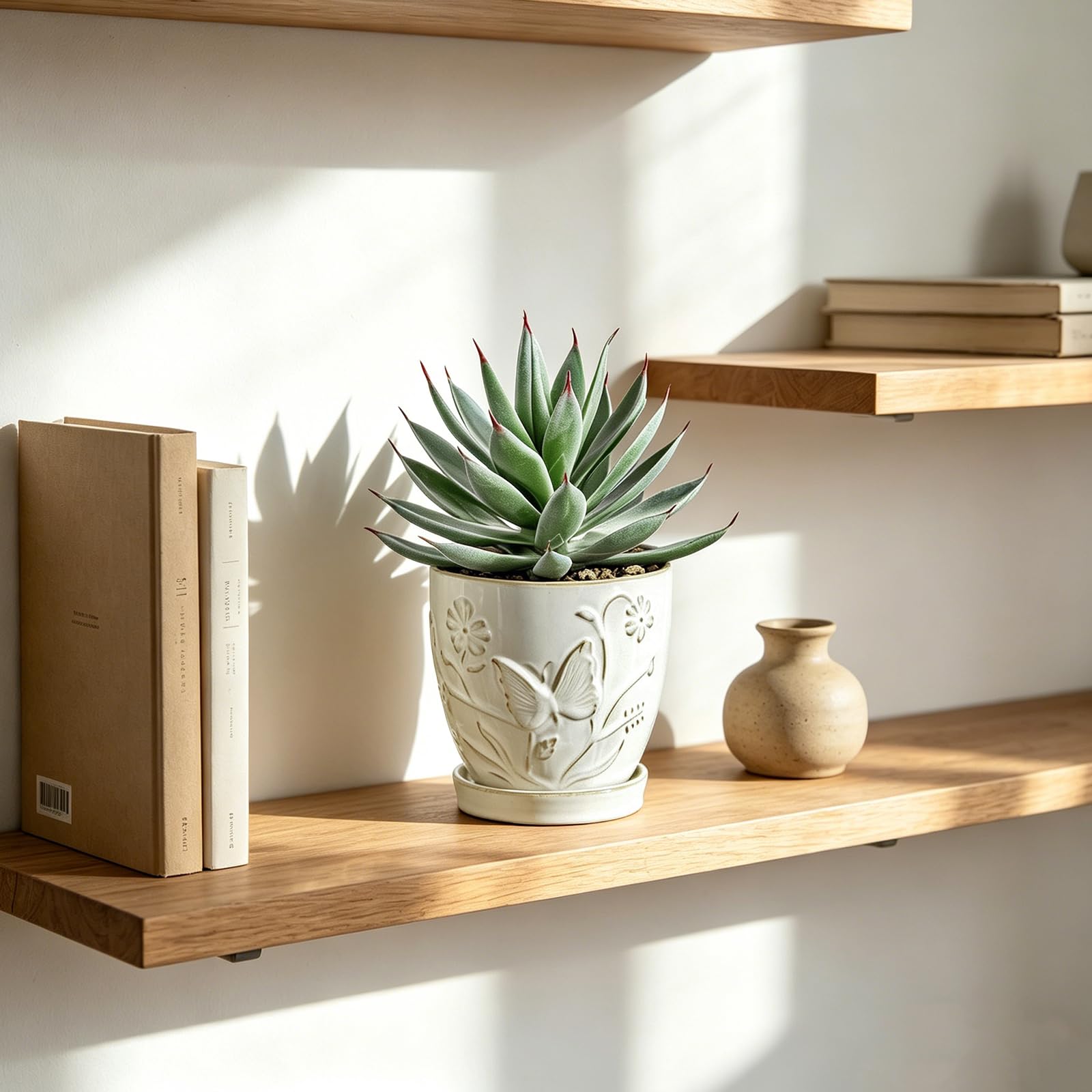 Briful Pianta grassa artificiale in vaso di ceramica bianca con piattino, piccola pianta di agave finta, pianta finta per interni per scrivania, bagno, scaffale, ufficio, casa colonica, decorazione