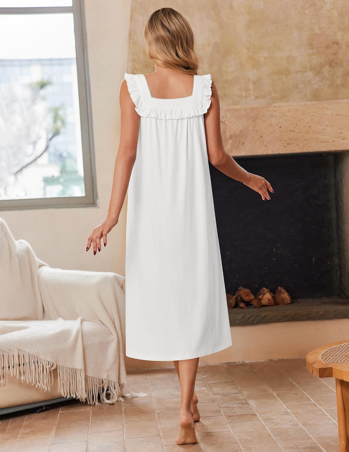 Ekouaer Cotton Nightgowns for Women Long Sleeveless Night Gown Victorian Sleep dress Soft Night Dress Ladies Sleepwear - Image 5