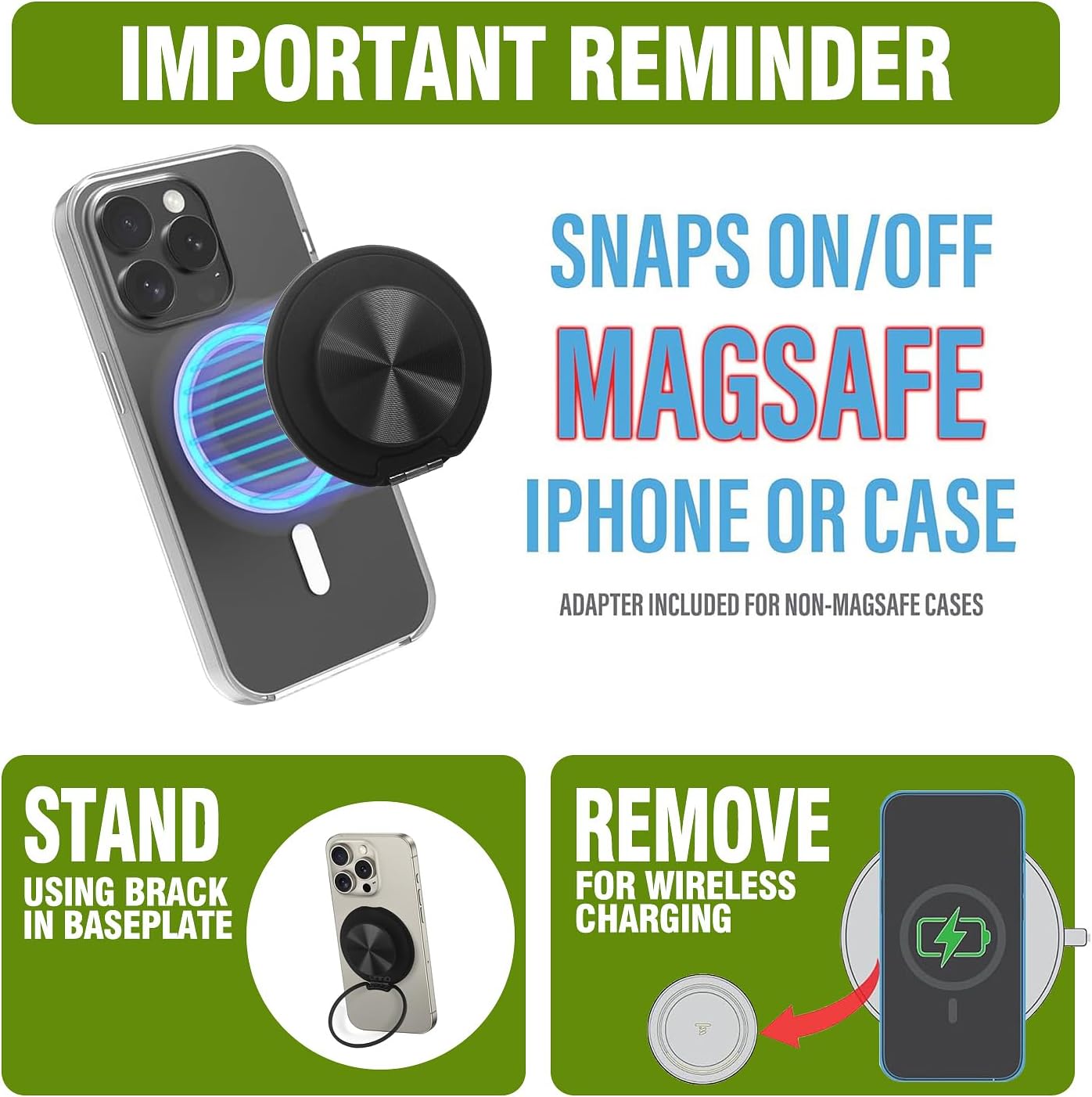 Cell Phone Grip for Magnetic with Kickstand, Secure Hold for iPhone Magnetic Cases, Adjustable Foldable Desktop Phone Holder Cradle Dock Compatible (Black CD Pattern)