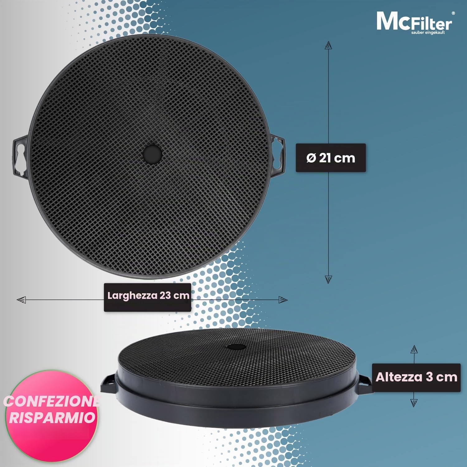 McFilter | 2x filtro a carboni attivi Ø 210 mm per cappa da cucina adatto a Constructa 00353121, Bosch/Neff DHZ5140, Bauknecht 481281718524 AEG/Juno 902979371/9 - Filtro per cappa da cucina