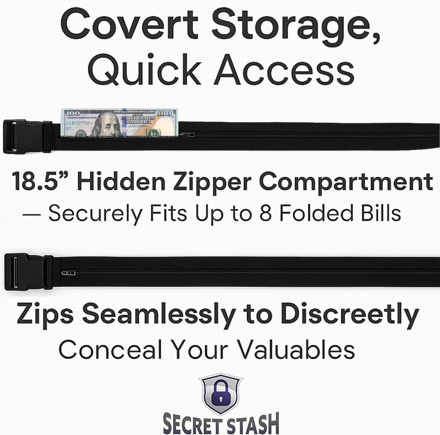 Security Money Belt with Hidden Money Pocket - Nylon Tactical Belt for Men & Women with Nonmetalic Buckle - Security Money Belt for Valuables, Cash, Passport - Cashsafe Anti-Theft Wallet Size Medium - Image 2