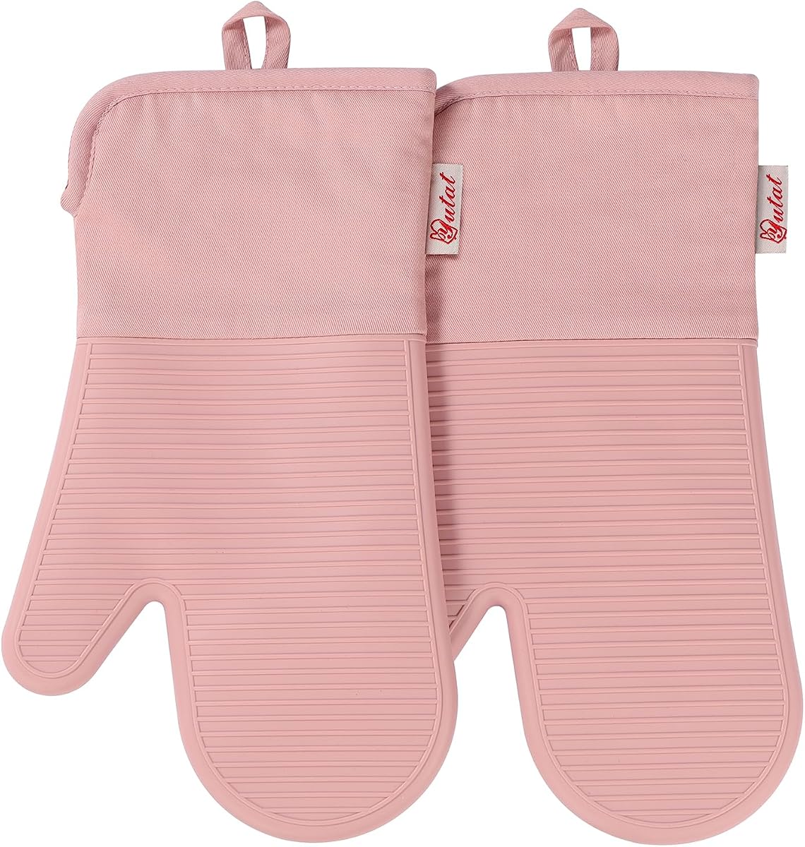 YUTAT Manoplas de Silicona para Horno, Resistentes al Calor hasta 500 Grados, Guantes de Cocina Impermeables con Relleno de poliéster Suave, Juego de agarraderas de Cocina, Perfecto para Barbacoa, Hornear y Cocinar, Rosa, Juego de 2 Piezas