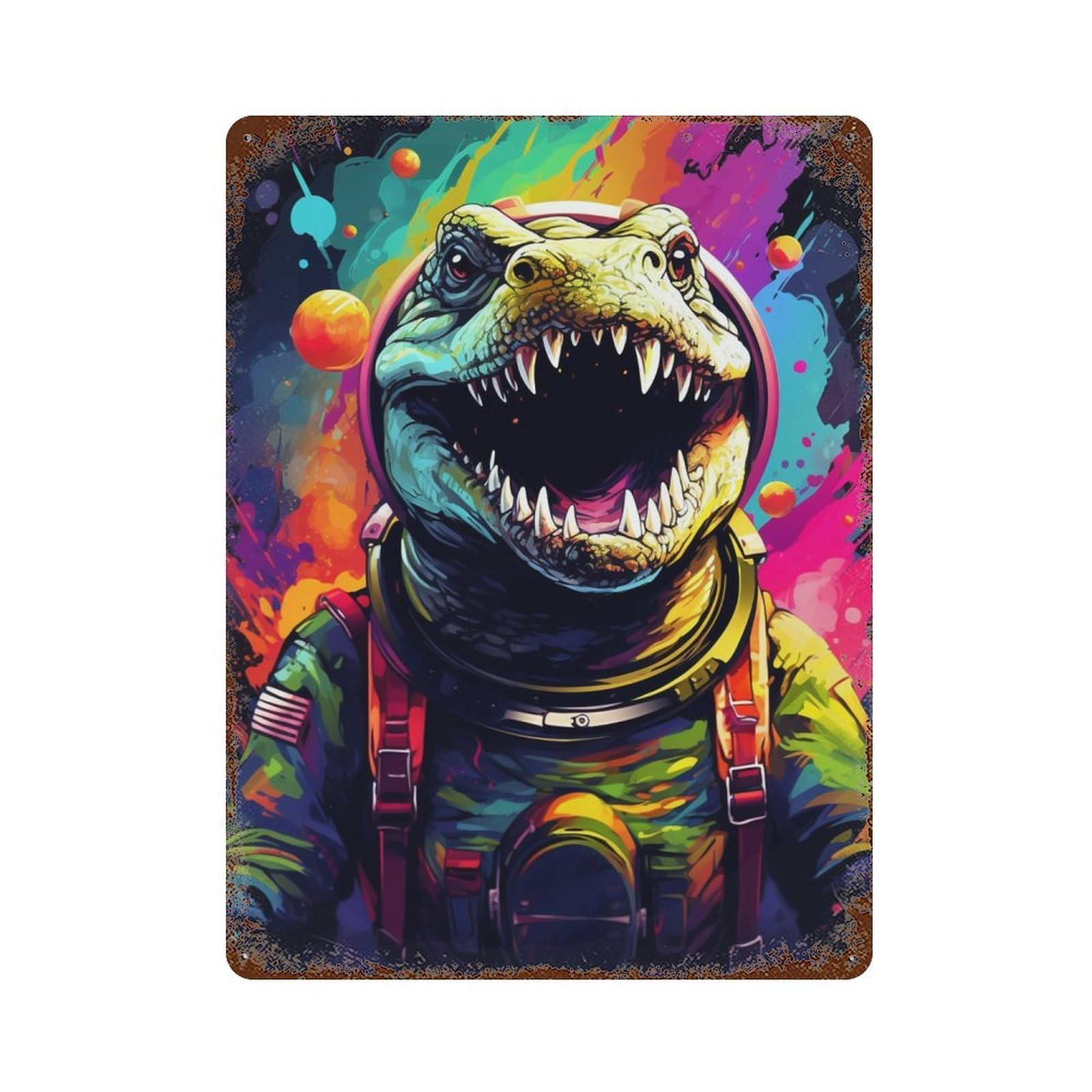 Space Dinosaur Adventure -5 15.7"x11.8" Rustic Tin Plaque, Novelty Wall Decor for Bistro, Counter And Cafe Decor