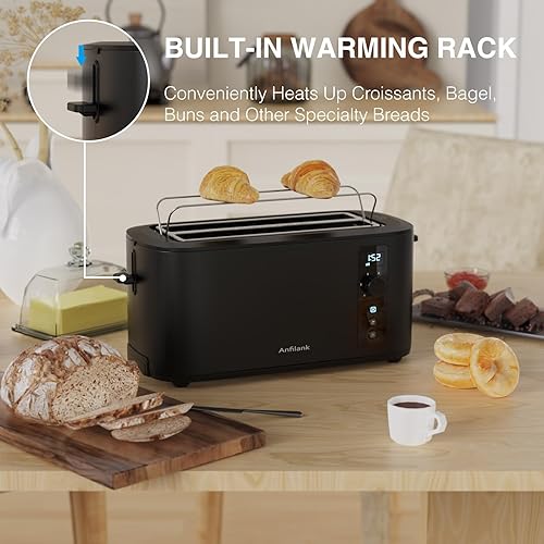 Miniatura 5 de Tostadora de 4 rebanadas de ranura extra ancha de 1.5 pulgadas con temporizador de cuenta regresiva, 6 ajustes de tostado, estante de calentamiento