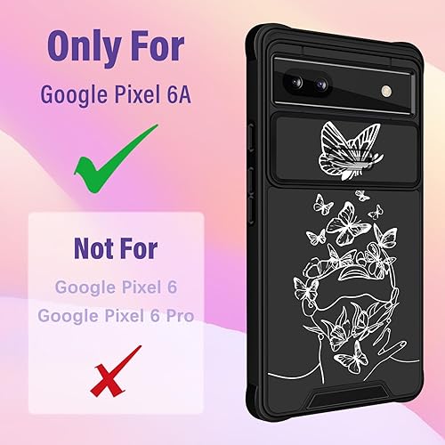 Miniatura 2 de Funda 2 en 1 para Google Pixel 6A para mujeres, bonita funda de mariposa para niñas, diseño femenino de mariposa blanca con funda para cámara +