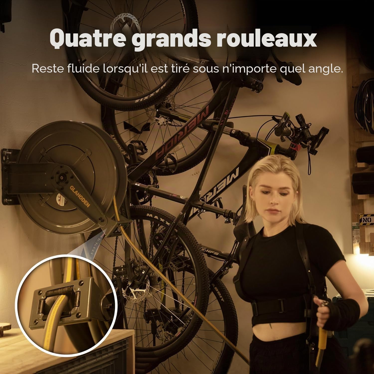 GLAHODEN Enrouleur de tuyau à air rétractable à double bras - 20 m - En acier robuste - Avec câble de 1,5 m de long - Maximum 20 bar