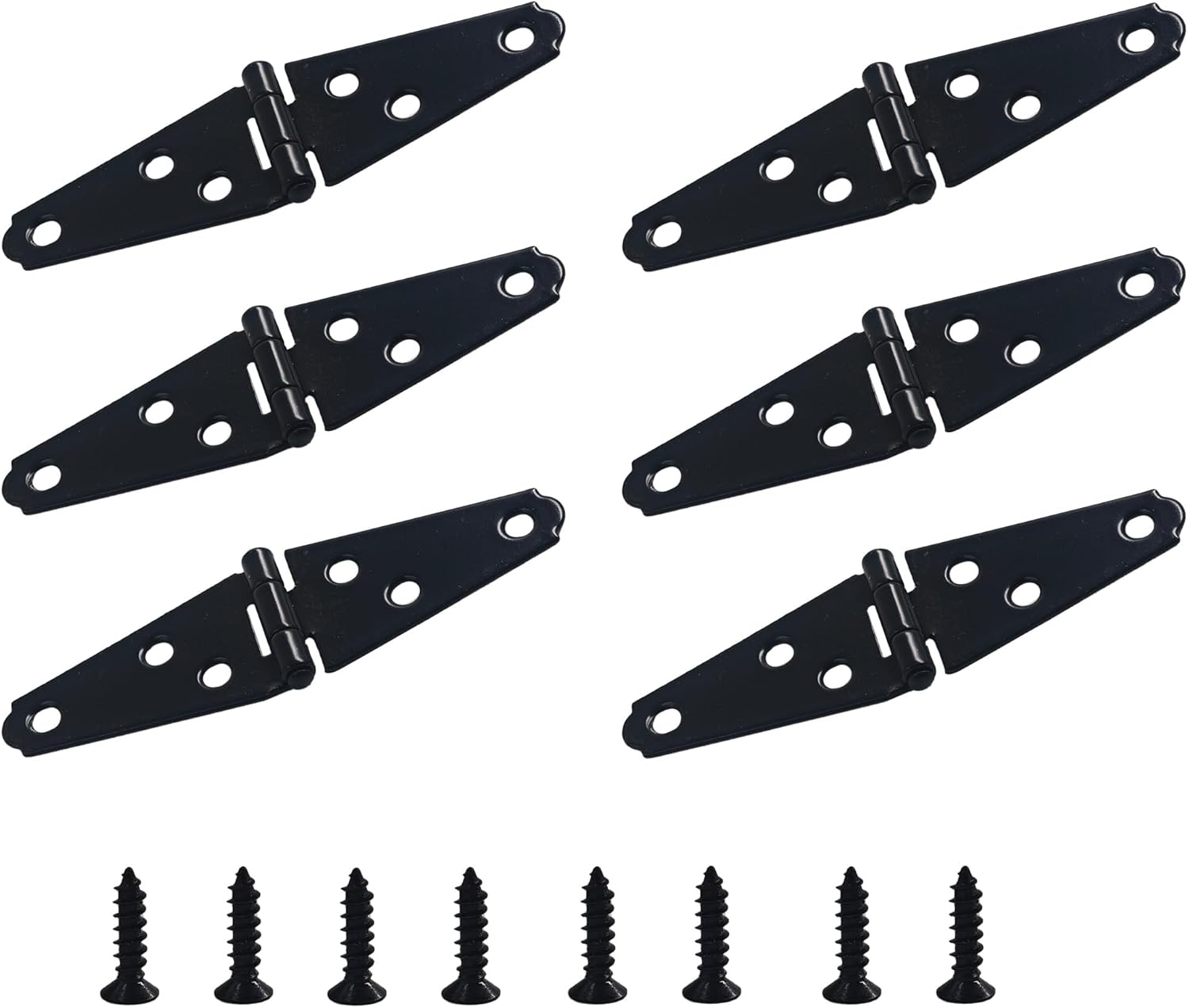 6Pcs 3-Inch Heavy Duty Iron Strap Hinges, Matte Black Gate Tee Hinges for Shed, Fence, Cabinet, Wood Gate Applications with Mounting Screws