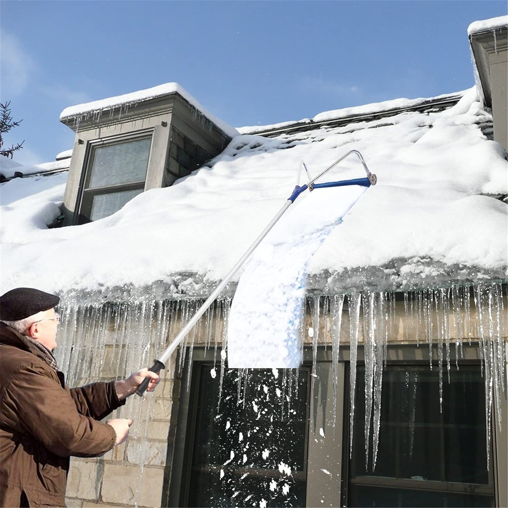 Strumento di rimozione del rastrello della Neve del Tetto Leggero da 20 ft con Impugnatura telescopica regolabile-20 '',Blu