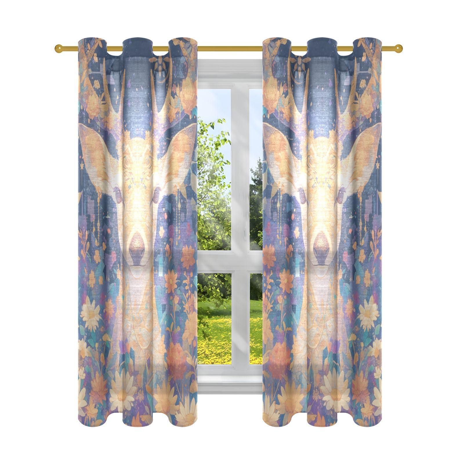 Rideaux cerfs marron anti regard vis à vis salon rideau marguerites 160 cm