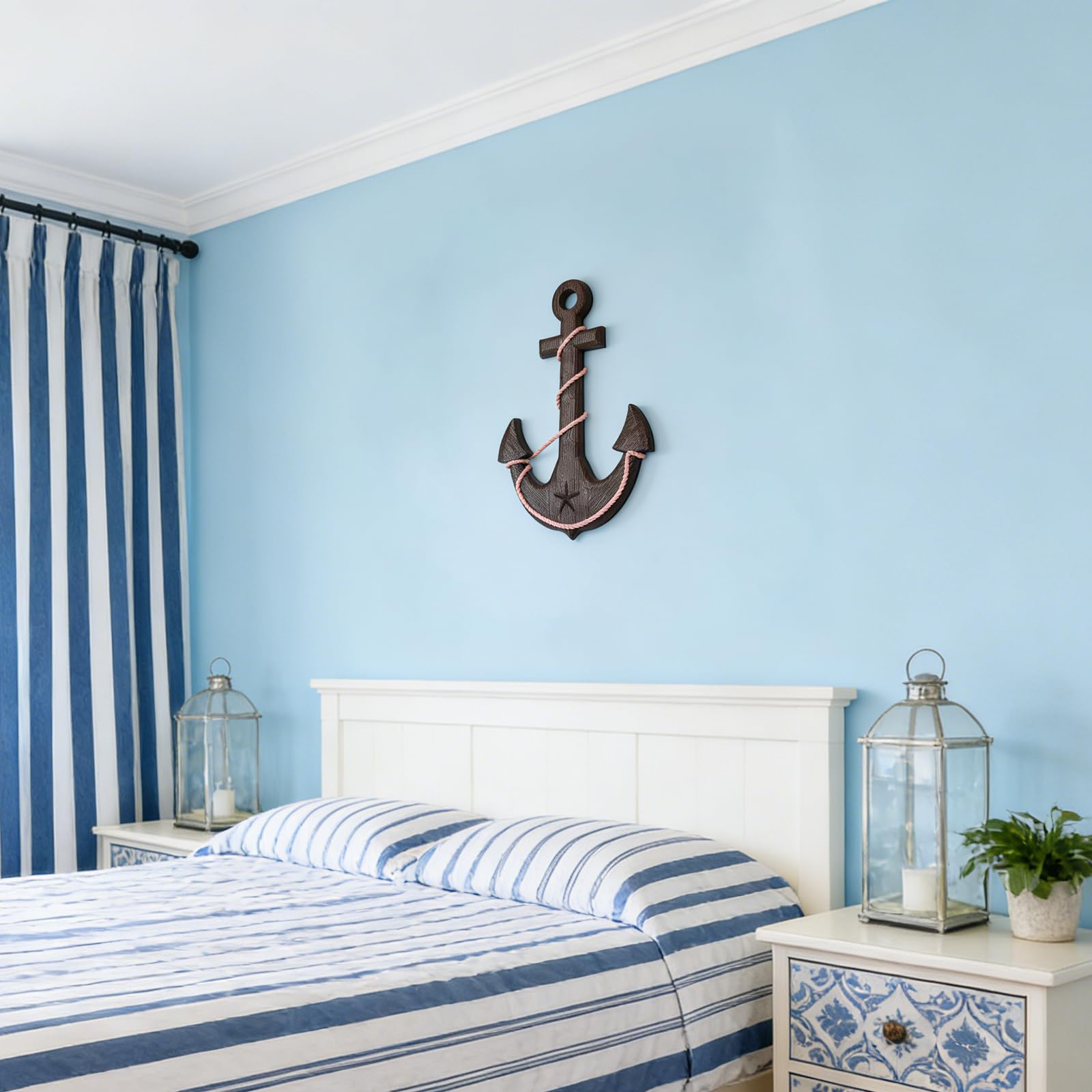Qaixwuyi Retro Holz Anker Wanddeko mit Seil Nautische Maritime Dekoration 45x32cm Braun Strand Thema Dekoration Antik Stil Tür Hängeornament für Haus Bar Badezimmer