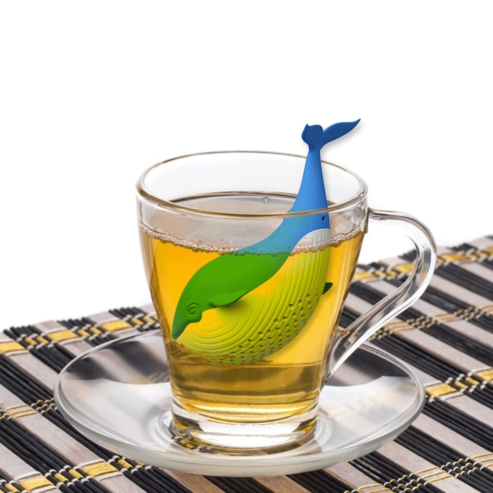Colador de té lindo para hacer té, colador de té a granel, sabor a hierbas, filtro de silicona, difusor de té, juego de té en forma de ballena y tetera