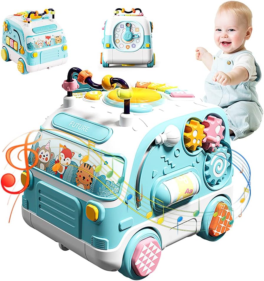 Fiotha Juguete Musicales para Preescolar Bebés, Rueda Omnidireccional Juguete de Coche Musical, Babe Educativo Juguetes niños 1 años, Xilófono Juguetes, Regalo para Niños Niñas, (Azul)