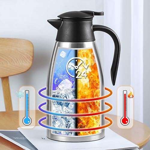 Miniatura 3 de WELLCHE - Jarra térmica de café para mantener el calor de acero inoxidable de 70 onzas termo de vacío aislado grande de doble pared retención de