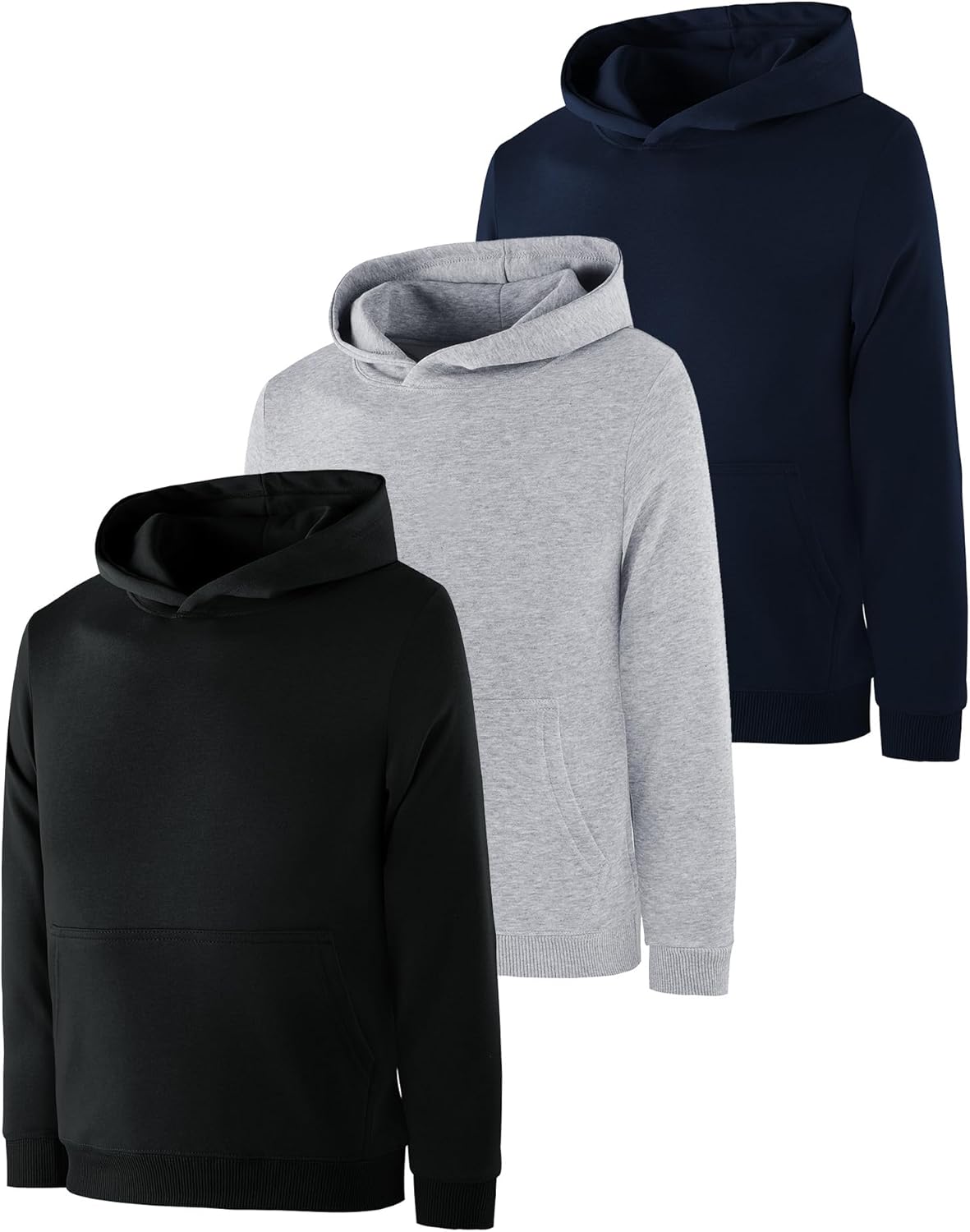 Little Beauty 3 Pack Boys Hoodies Cotton Long Sleeve Sweatshirts Kids Athletic Hooded Pullover with Pocket