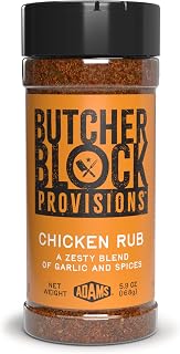 Butcher Block Provisions - Chicken Rub - Zesty Garlic & Spice Blend for Poultry - Sea Salt, Lemon Peel, Chili Powder, Seasoning - 5.9 oz
