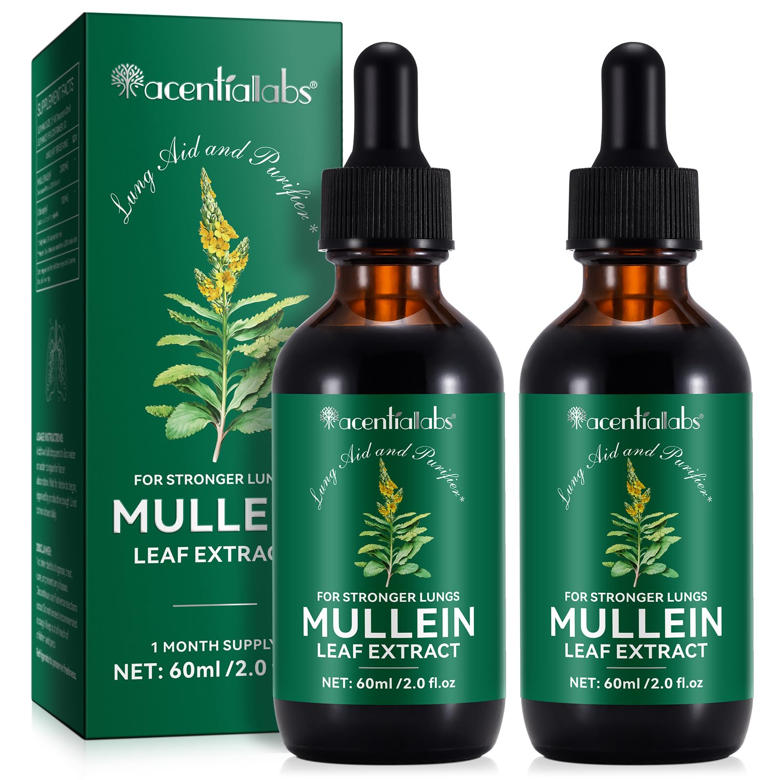 Mullein Leaf Extract for Lungs,Mullein Drops for Lungs,Mullein Chlorophyll Drops for Lungs,Mullein Herbal Supplements with Chlorophyll (2Pack)