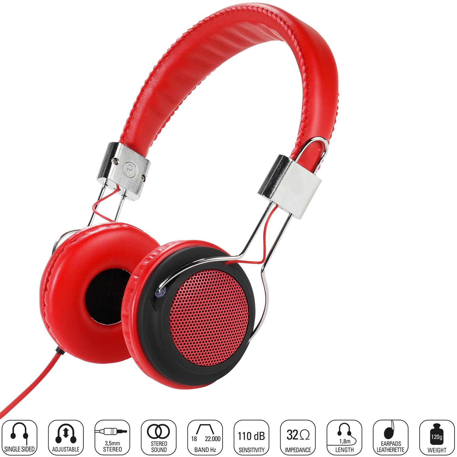 Vivanco COL 400 Red Street Style - Cuffie con passacavo (jack da 3,5 mm), colore: Rosso