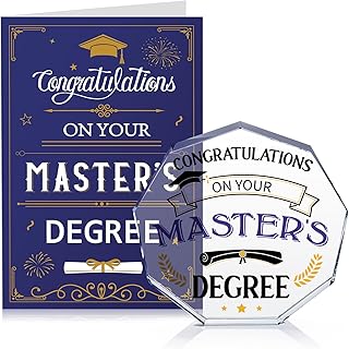 Masters Degree Graduation Gifts Includes Graduation Card and 9-sided Design Acrylic Inspirational Paperweight with Graduation Cap Graduation Keepsake for Master's Graduates