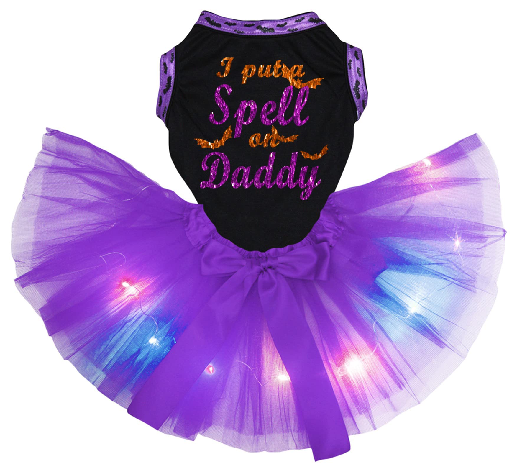 Robe pour chiot I Put A Spell On Daddy violette à LED noir XXL pour chien