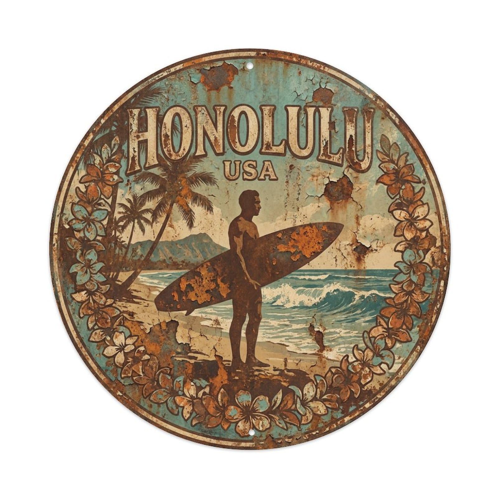 Vintage Travel Honolulu Hawaii Vacation Metal Tin Sign