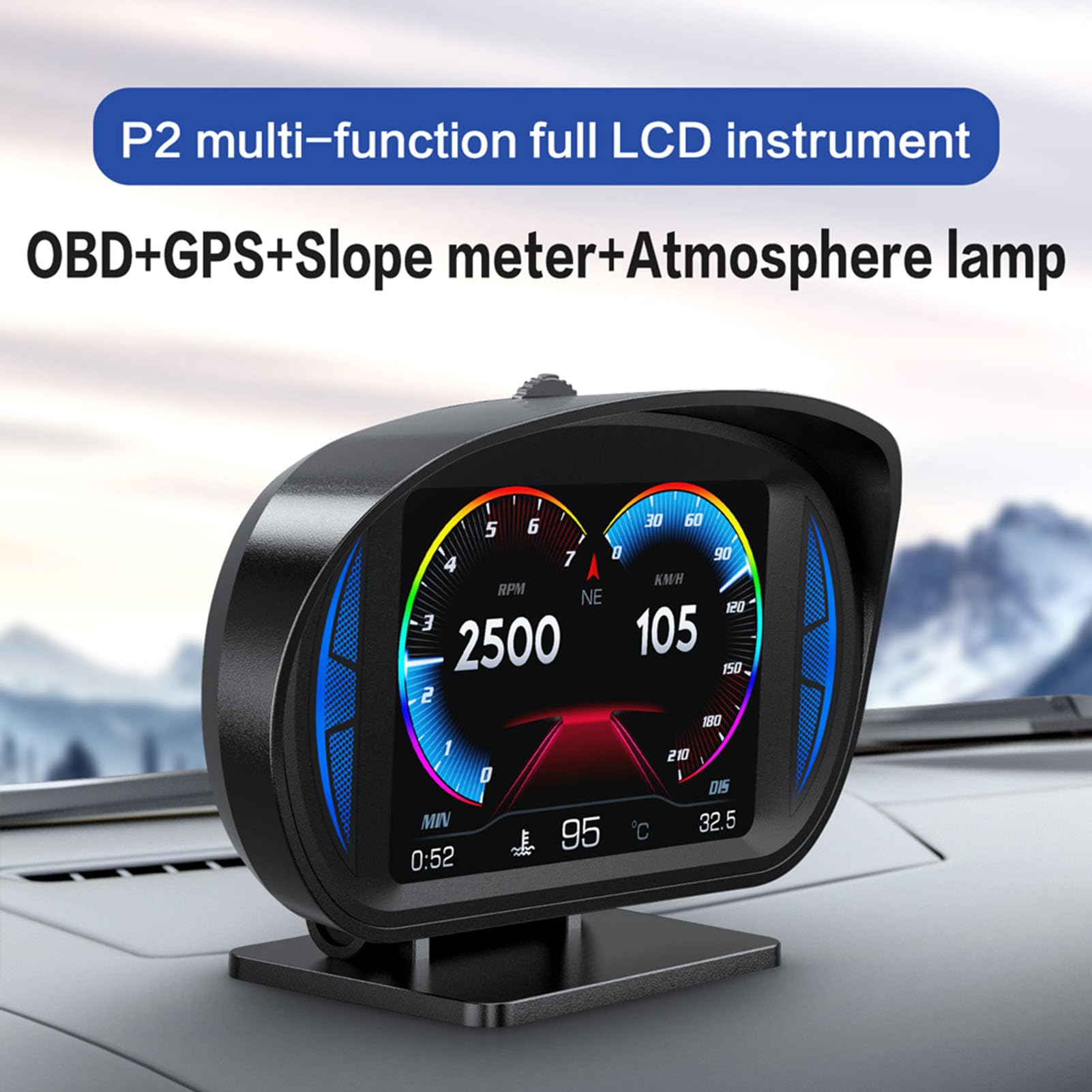 Head Up Display Auto, Modalità OBD 2 GPS Tachimetro Auto Universale con Inclinometro con Funzione di Avviso, Valore Rpm e Velocità Identificabili