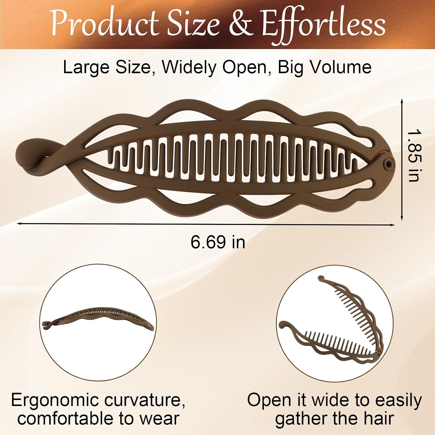 6.69" Large Banana Clip for Thick Heavy Curly Hair, Ergonomic Matte Women Volumizing Hairstyles Clean Look Faux Locs, Flat Lay Down Strong Grip Voluminous Ponytail Bun French Twist Accessories Brown