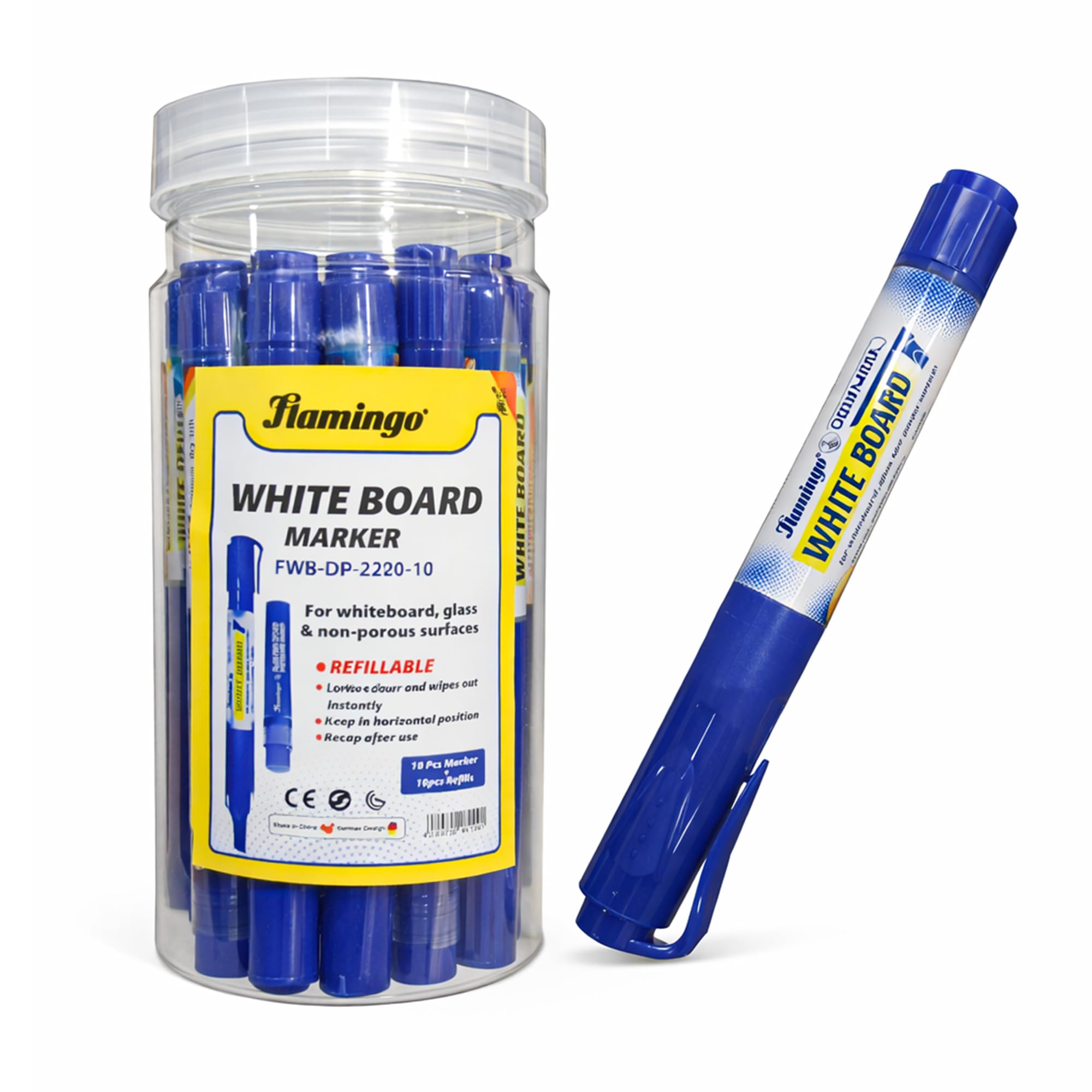 VersaMarts 10-Pack Refillable Whiteboard Marker Set – Includes 10 Markers & 10 Ink Refills, Instant Wipe Technology for Whiteboards, Glass & Non-Porous Surfaces