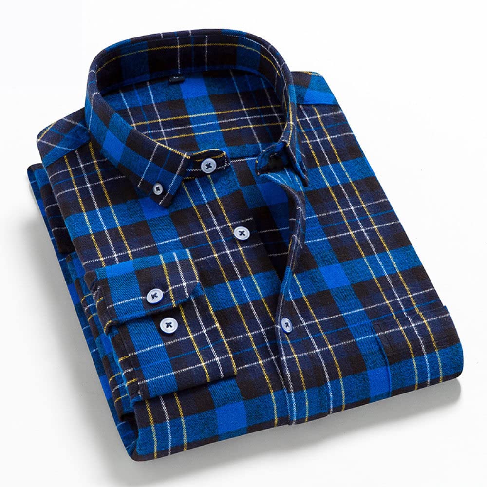HGJH Herren Flanellhemd Langarmherren Langarm Flanellhemd Thermohemd Schottenkaro Bluey Hemd Button-Down Baumwolle Großvaterhemd Bequemes Henry Hemd Lässiges Arbeitshemd Für Herren Jungen