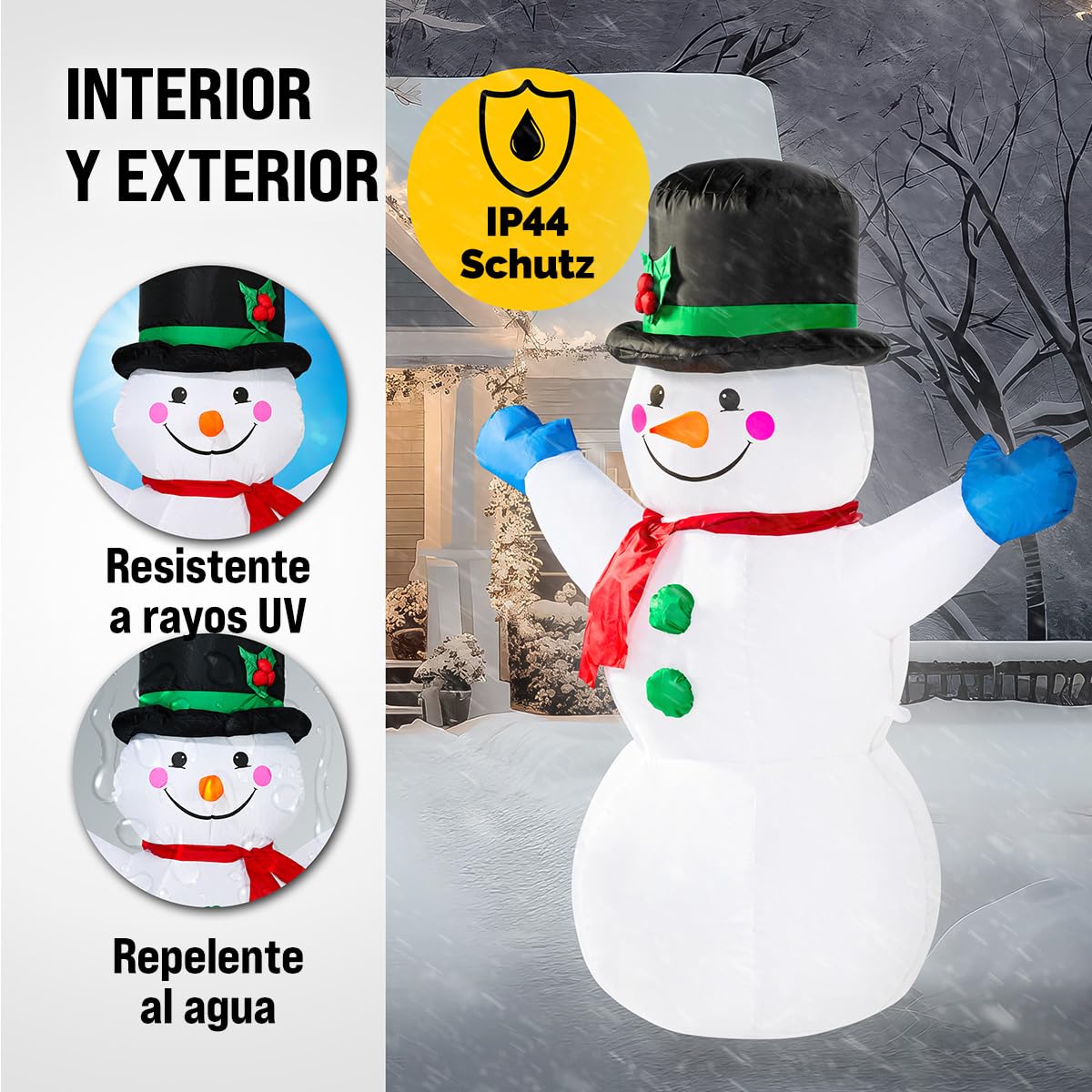 MONZANA® Muñeco de Nieve Inflable 120cm Luces LED Exterior Interior Decoración Navidad Incl. Bomba Eléctrica