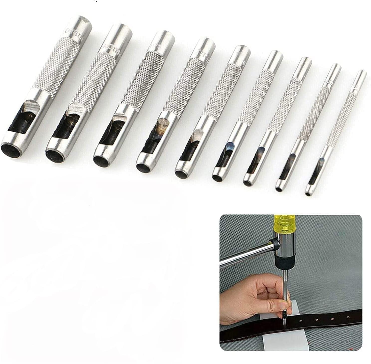 Topolenashop Set 5 Fustelle Punzoni Rotondi in Acciaio – Per Cuoio Lamiere Stoffa Plastica Legno, Utensili Foratura Precisa per Artigianato Fai da Te e Professionale | 9363770