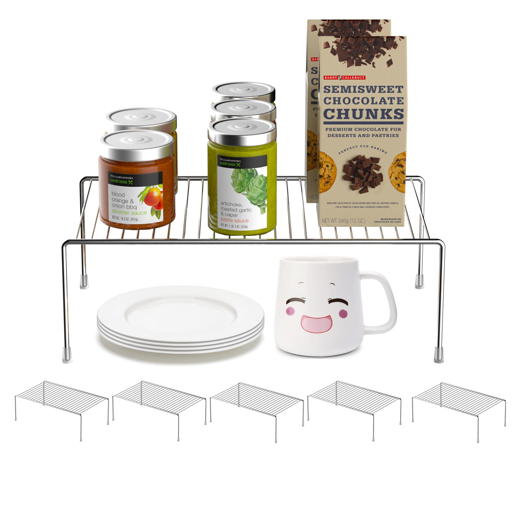 Redrubbit 6 Pack Large (15.7 x 9. 4 Inch) Cabinet Storage Shelf Rack, Rustproof Kitchen Counter and Cabinet Shelf, Storage Rack Organizer for Kitchen,